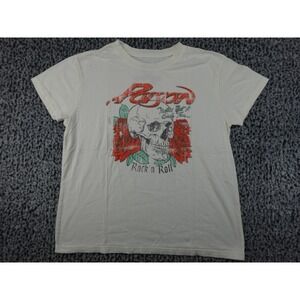 Poison Graphic T-Shirt Mens Medium Cream Excellent Skull Roses Rock Band Tee